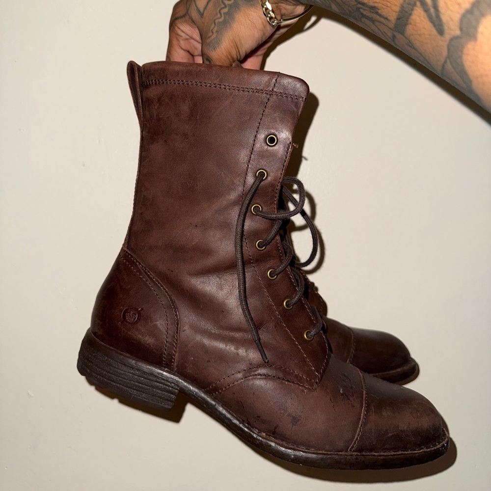 Brown Leather Lace-Up Boots Born Shoes